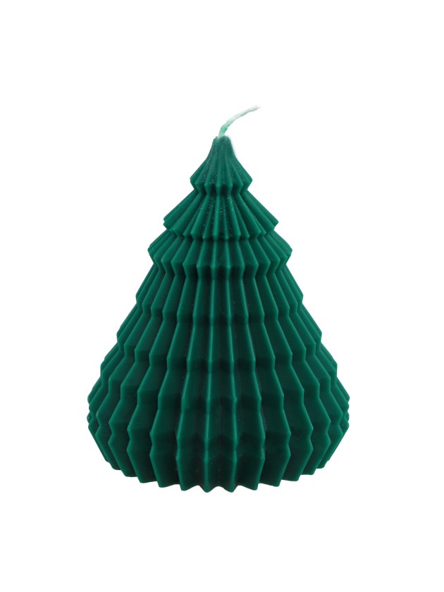 FOREST GREEN ORIGAMI XMAS TREE CANDLE DIA 11.4CM X 14.5CM