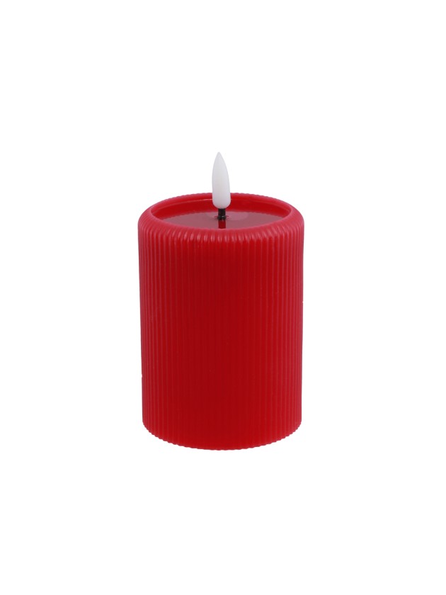 BOUGIE CIRE STRIEE LED TIMER EFFET MIROIR ROUGE DIA 7.5CM X 10CM