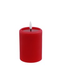 KERZE WACHS GERILLT LED TIMER EFFEKT SPIEGEL ROT DIA 7.5CM X 10CM