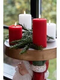 BOUGIE CIRE STRIEE LED TIMER EFFET MIROIR ROUGE DIA 7.5CM X 10CM