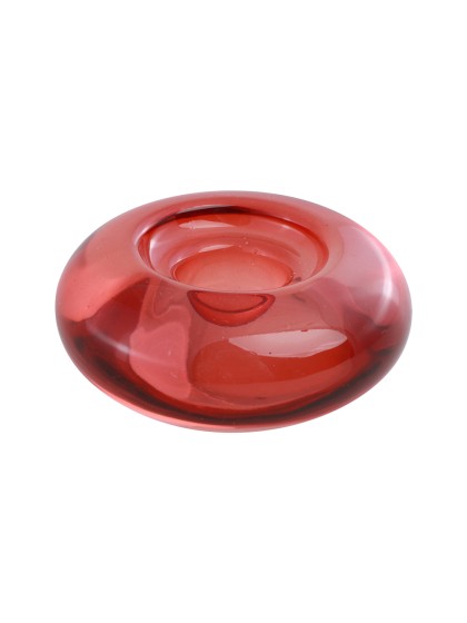 KERZENHALTER GLAS RUND ROT DIA 7.6CM X 3.3CM