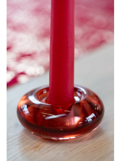 KERZENHALTER GLAS RUND ROT DIA 7.6CM X 3.3CM