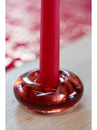 RED ROUND GLASS CANDLEHOLDER DIA 7.6CM X 3.3CM