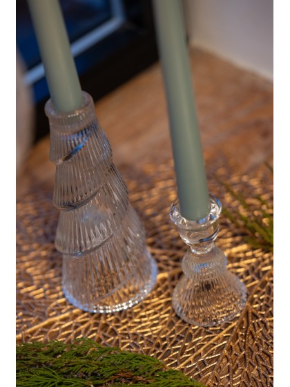 KERZENHALTER GLAS TANNE TRANSPARENT DIA 7.8CM X 17.8CM