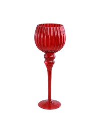 PORTE BOUGIE VERRE CALICE ROUGE DIA 13CM X 35CM