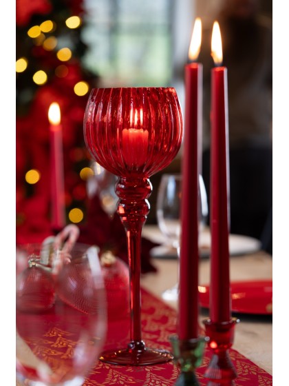 PORTE BOUGIE VERRE CALICE ROUGE DIA 13CM X 35CM