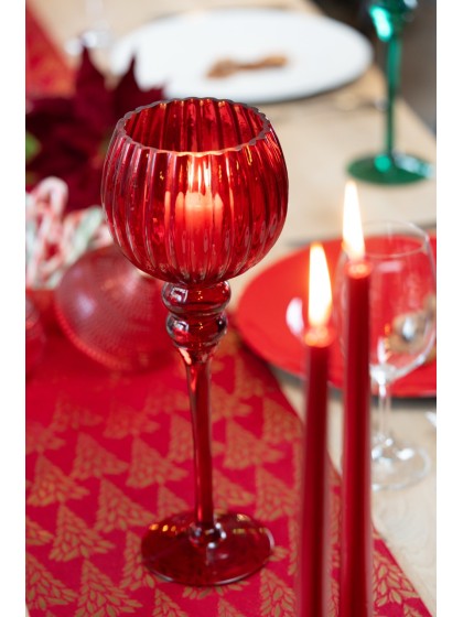 PORTE BOUGIE VERRE CALICE ROUGE DIA 13CM X 35CM