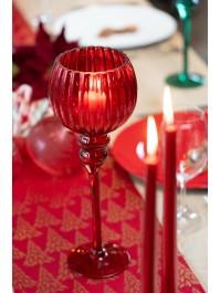 PORTE BOUGIE VERRE CALICE ROUGE DIA 13CM X 35CM