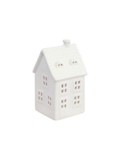 WHITE CERAMIC HOUSE CANDLEHOLDER 9CM X 9CM X 17CM 