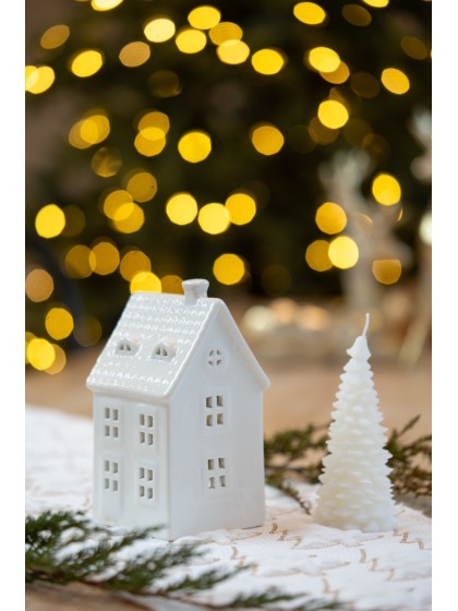 HAUS KERAMIK WINDLICHT WEISS 9CM X 9CM X 17CM