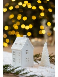 HAUS KERAMIK WINDLICHT WEISS 9CM X 9CM X 17CM