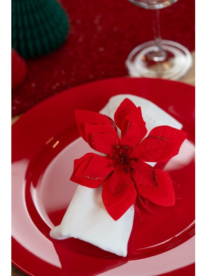 POINSETTIA ROUGE PAILLETTES SUR CLIP 12CM X 14CM X 4CM