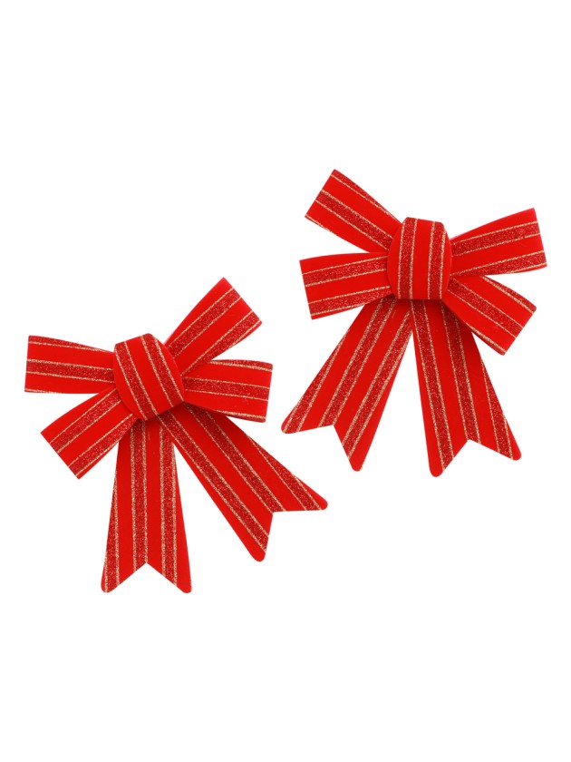 2 PVC BOWS WITH RED GOLD GLITTERS 13CM X 3CM X 17CM