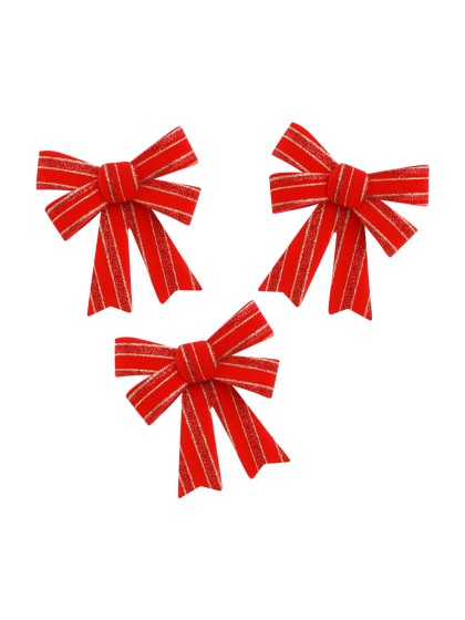 3 NOEUDS PVC PAILLETTES ROUGE ET OR 10CM X 2CM X 13CM