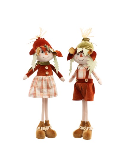 FABRIC LEAFY STANDING SCARECROW - 2 ASSORTED 13CM X 10CM X 60CM