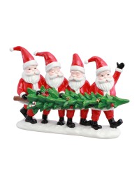 CENTRE DE TABLE RESINE 4 PERES NOEL TENANT UN SAPIN 29CM X 9CM X 19.5CM