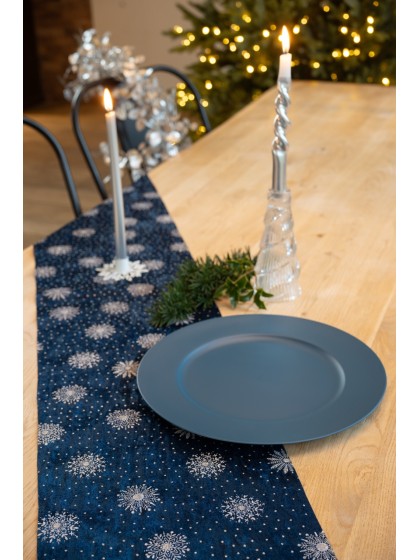 NIGHT BLUE/PLATINIUM FROSTY TABLE RUNNER 28CM X 3M