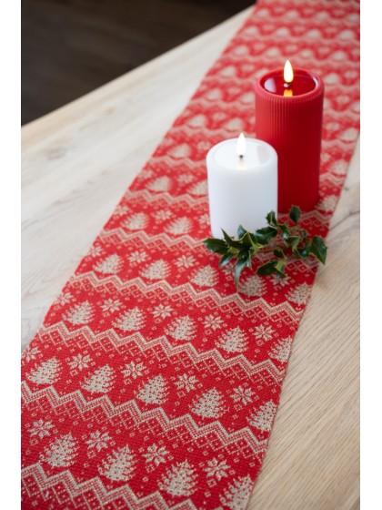 CHEMIN DE TABLE SANTA WOOL ROUGE/BEIGE 27CM X 2.5M
