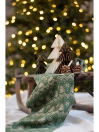 OLIVE GREEN/CREAM SANTA WOOL TABLE RUNNER 27CM X 2.5CM