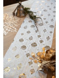 CHEMIN DE TABLE XMAS ORNAMENTS BLANC/OR 28CM X 3M