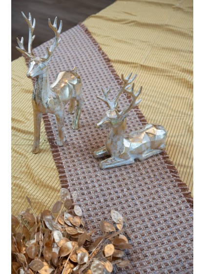 TISCHLÄUFER XMAS TWEED CAMEL/CREME FADEN KUPFER METALL 30CM X 3M