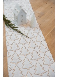 TISCHLÄUFER MY COZY TREE PAILLETTEN GOLD WEISS 28CM X 3M