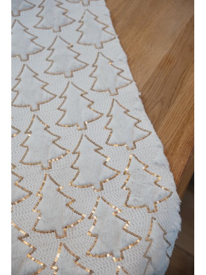 CHEMIN DE TABLE MY COZY TREE SEQUINS OR BLANC 28CM X 3M