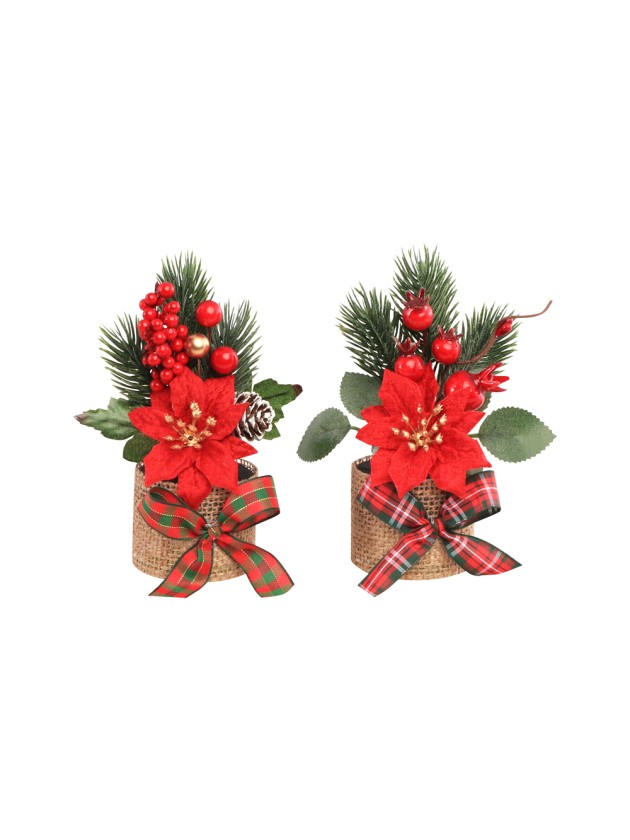 MINI BOUQUET BRANCHAGES POINSETTIA ROUGE 2 ASS DIA 5.5CM X 13.5CM