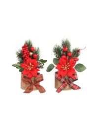MINI BUNCH LEAVES AND RED POINSETTIA 2 ASS DIA 5.5CM X 13.5CM