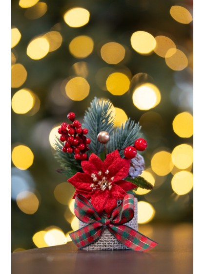 MINI BOUQUET BRANCHAGES POINSETTIA ROUGE 2 ASS DIA 5.5CM X 13.5CM