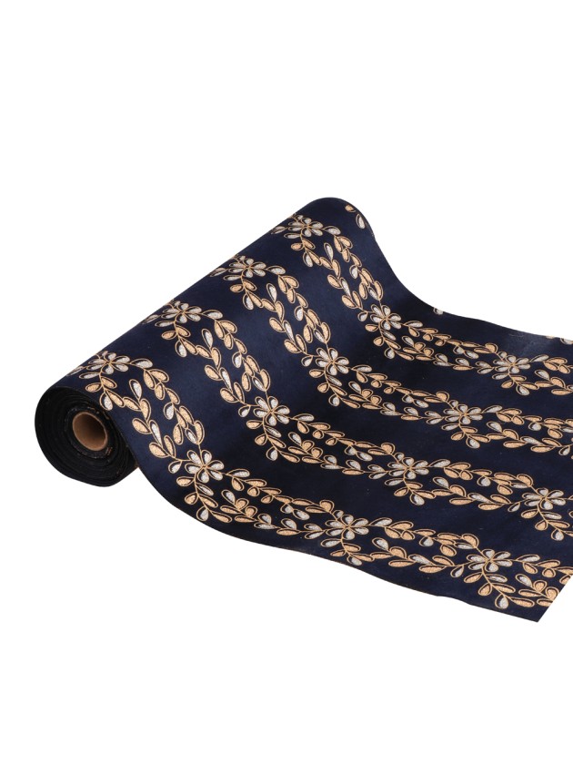 CHEMIN DE TABLE VELOURS BLEU CELESTE FIORITURES ARGENT/PLATINE 28CM X 3M