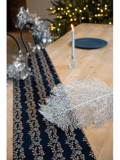 SILVER/PLATINIUM ORNAMENTS SKY BLUE VELVET TABLE RUNNER 28CM X 3M
