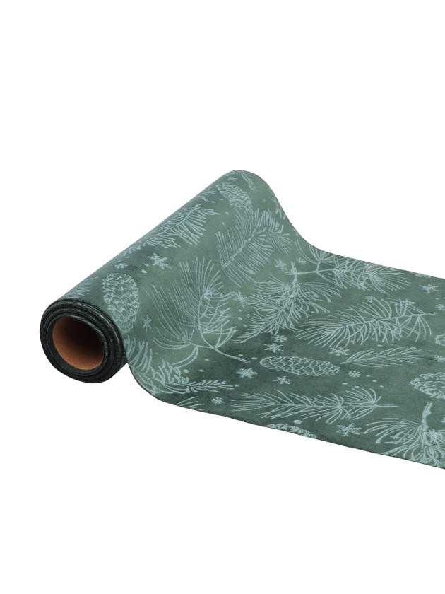 GREEN / LIGHT GREEN PINE CONE VELVET TABLE RUNNER 28CM X 3M