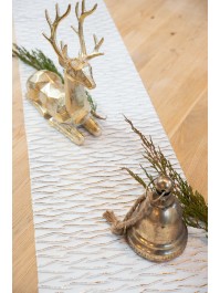 WHITE/GOLD FRINGE VELVET TABLE RUNNER 28CM X 3M