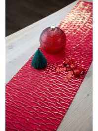 RED/GOLD FRINGE VELVET TABLE RUNNER 28CM X 3M