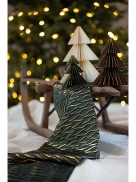 GREEN/GOLD FRINGE VELVET TABLE RUNNER 28CM X 3M