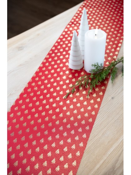 RED/GOLD REVERSIBLE XMAS FAIRY TABLE RUNNER 28CM X 3M