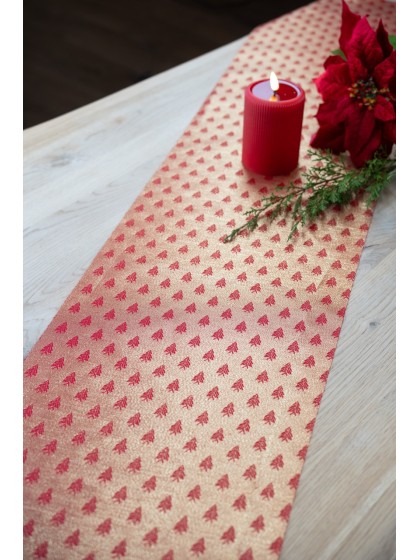 RED/GOLD REVERSIBLE XMAS FAIRY TABLE RUNNER 28CM X 3M