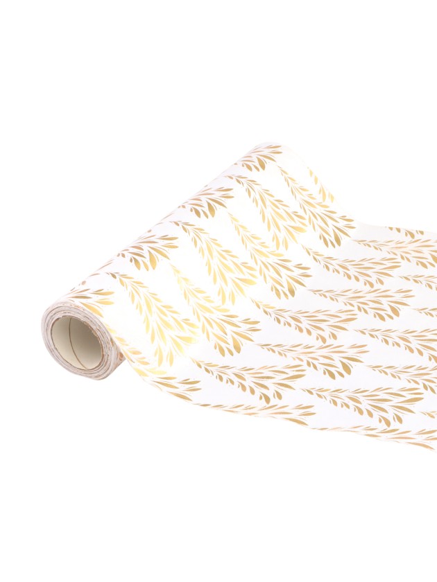 WHITE/GOLD TREE SYMPHONY VELVET TABLE RUNNER 28CM X 3M