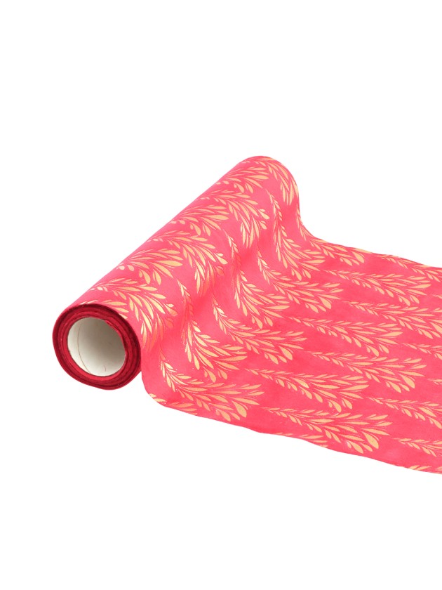 RED/GOLD TREE SYMPHONY VELVET TABLE RUNNER 28CM X 3M