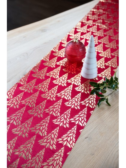 CHEMIN DE TABLE VELOURS TREE SYMPHONY ROUGE/OR 28CM X 3M