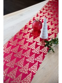 RED/GOLD TREE SYMPHONY VELVET TABLE RUNNER 28CM X 3M
