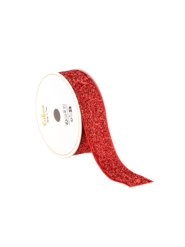 RED GLITTER RIBBON 25MM X 3M