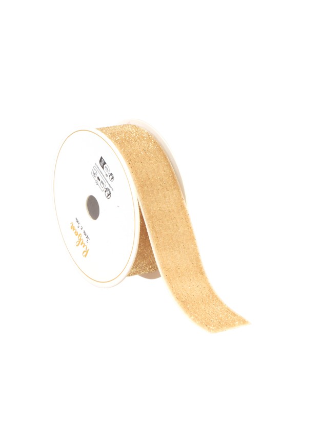 BAND SAMT GLITZER BEIGE 25MM X 3M
