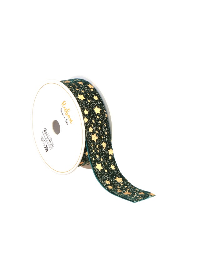 BAND SAMT STAR DUST GRUN GOLD 25MM X 3M