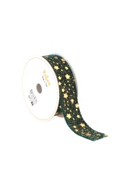 BAND SAMT STAR DUST GRUN GOLD 25MM X 3M