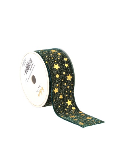 BAND SAMT STAR DUST GRUN GOLD 40MM X 3M