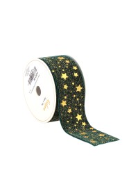 RUBAN VELOURS STAR DUST VERT/OR 40MM X 3M