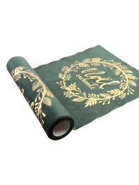 GREEN/GOLD VELVET NOEL ENCHANTE TABLE RUNNER 28CM X 3M