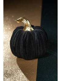 SMALL BLACK FLOCKED PUMPKIN DIA 13CM X 11CM